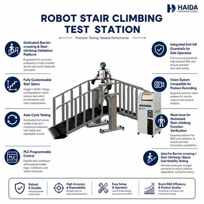 Estação de Teste de Subida de Escada para Robôs Equipamento de Teste de Subida de Escada Especificações de Escada Personalizáveis Controle PLC Guarda-corpos Antiderrapantes