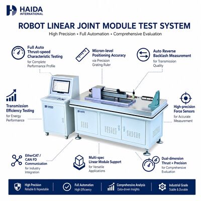 Sistema de teste de módulo de articulação linear de robô Máquina de teste de atuador linear Velocidade de empurrão Reacção de posicionamento de precisão