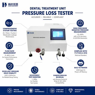 Testador de Perda de Pressão para Unidade de Tratamento Odontológico, Máquina de Teste de Decaimento de Pressão Negativa com Resolução de 0,01 kpa, Equipamento Odontológico