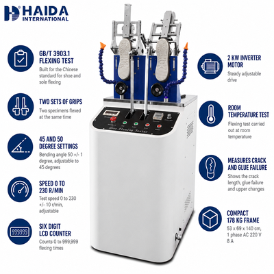 Máquina de Teste de Resistência à Flexão de Sapatos e Solas HAIDA GB T 3903.1 Equipamento de Teste de Sapatos Padrão