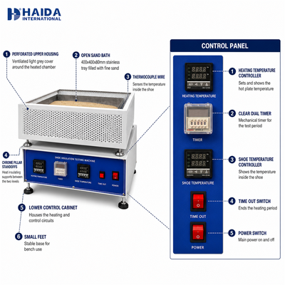 Equipamento de Teste de Calçados HAIDA Testador de Isolamento Térmico para Calçados Máquina de Teste de Isolamento Térmico para Calçados Inteiros ISO 20344 5.12 Equipamento de Teste de Calçados