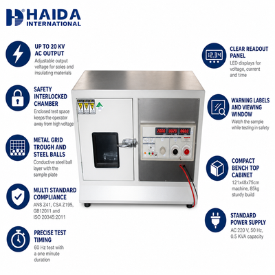 Equipamento de Teste de Calçados HAIDA com Testador de Tensão Suporta Máquina de Teste de Tensão de Isolamento de Solado de Calçados ISO 20345