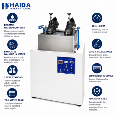 Máquina de Teste de Resistência à Água Dinâmica para Testador de Flexão de Sapatos ISO 20344 5.15.2 Equipamento de Teste de Calçados Padrão